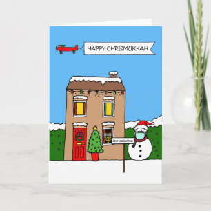 Carte Heureux Chrismukkah Cartoon Maison d'auto-isolemen