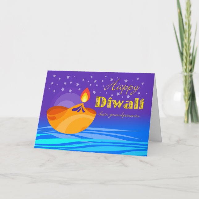 Carte Heureux Diwali pour les grands-parents, Diya et St (Devant)