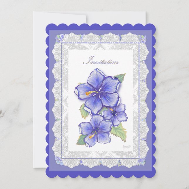 Carte Hibiscus & dentelle BLEU (Devant)