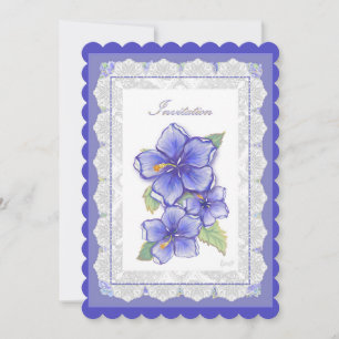 Carte Hibiscus & dentelle BLEU