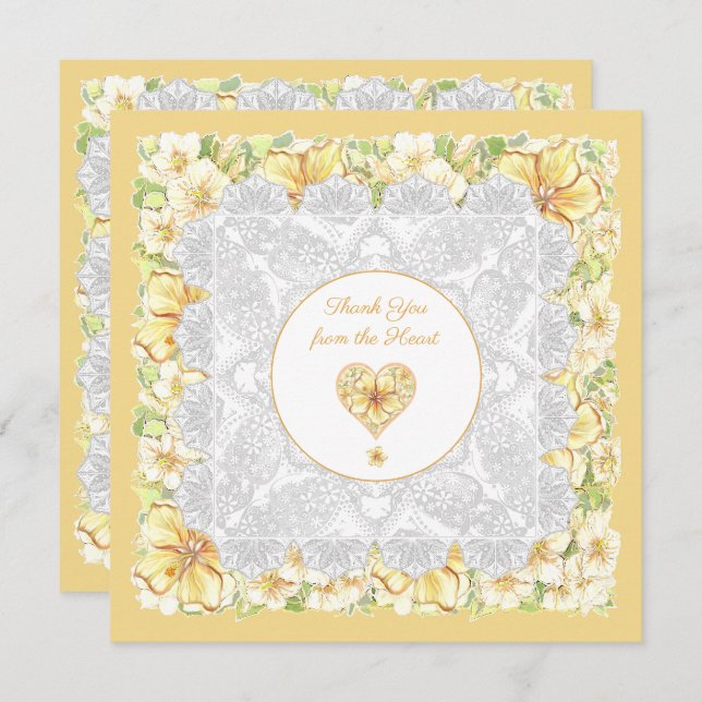 Carte Hibiscus & dentelle JAUNE (Devant / Derrière)