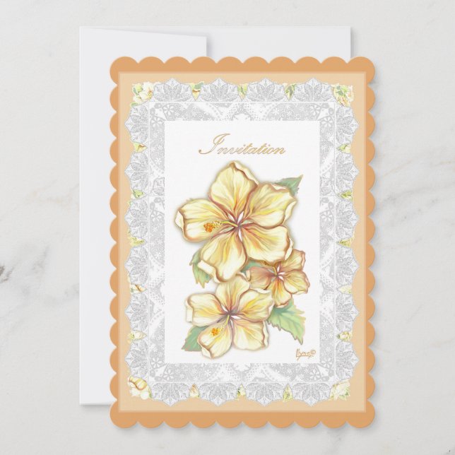 Carte Hibiscus & dentelle JAUNE (Devant)