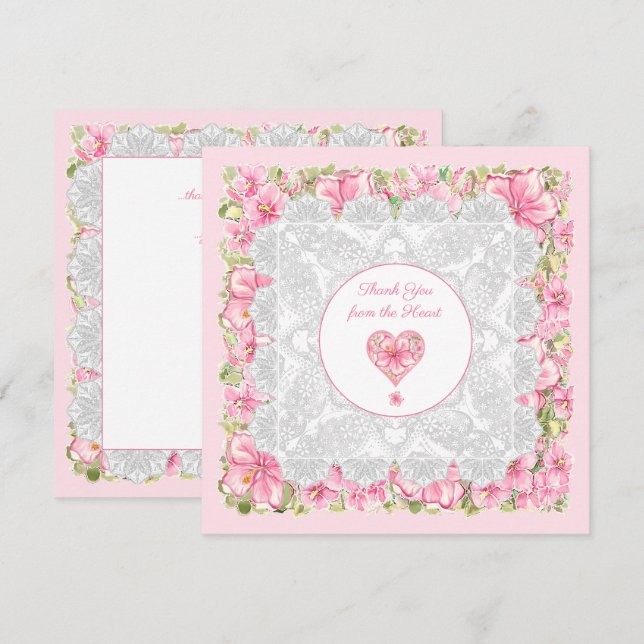 Carte Hibiscus & dentelle PINK (Devant / Derrière)