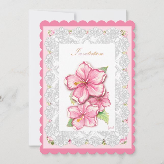 Carte Hibiscus & dentelle PINK (Devant)
