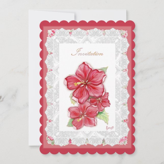 Carte Hibiscus & dentelle RED (Devant)