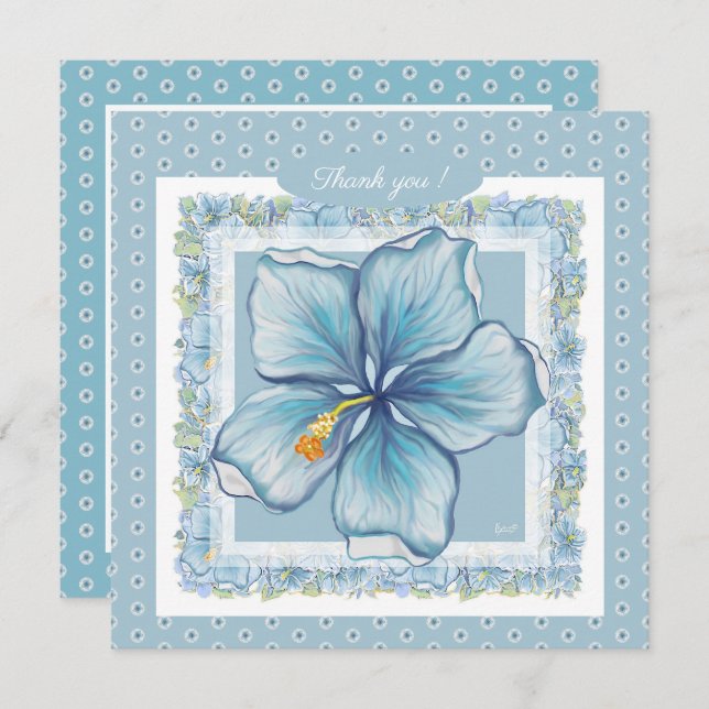 Carte Hibiscus & dentelle TURQUOISE (Devant / Derrière)