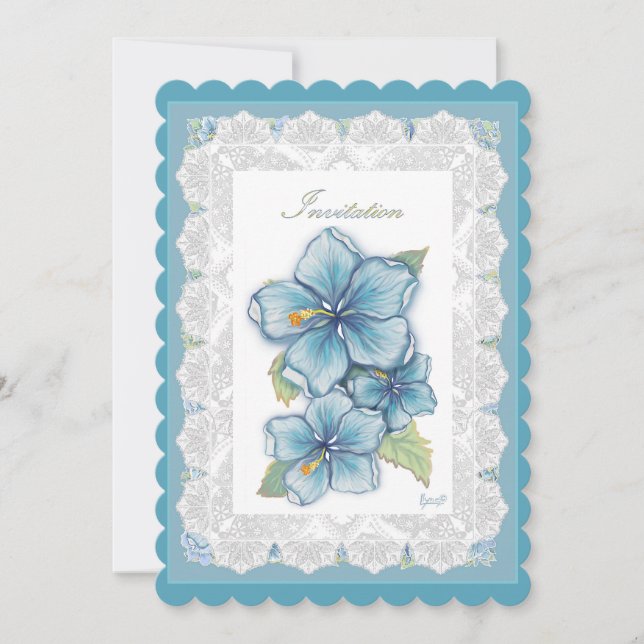 Carte Hibiscus & dentelle TURQUOISE (Devant)