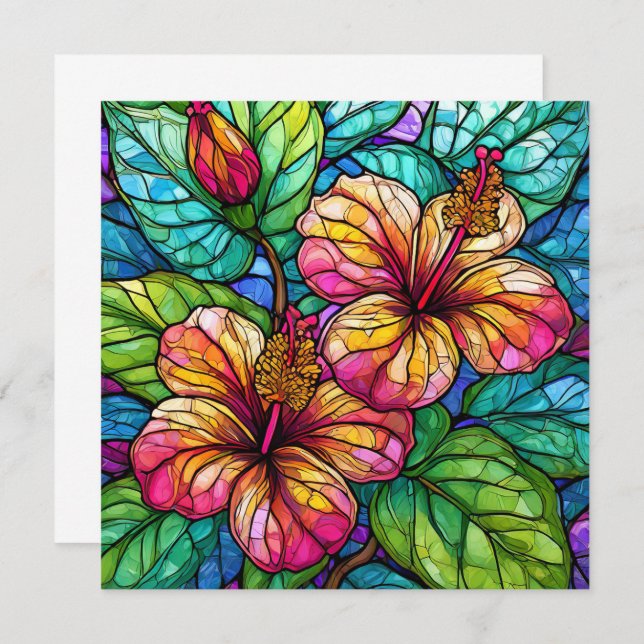 Carte hibiscus en verre tendu (Devant / Derrière)