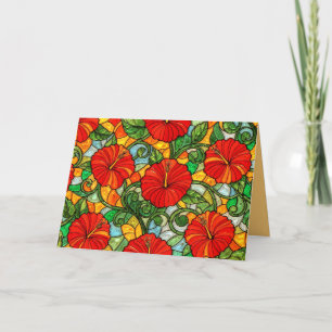 Carte Hibiscus Faux Vitrail Orange Or Rouge