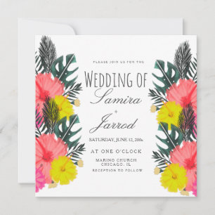 Carte Hibiscus Mariage floral tropical tiré à la main