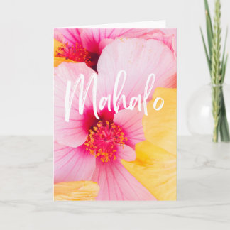 Carte Hibiscus rose jaune du Mahalo Merci hawaïen