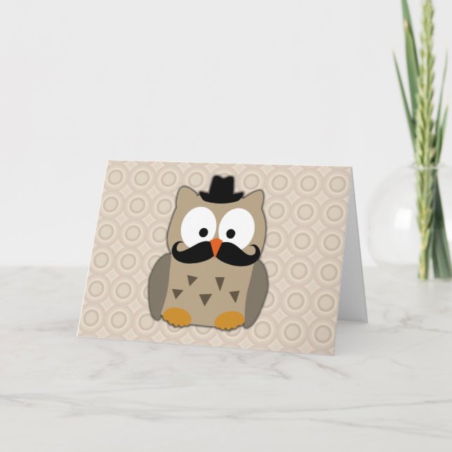 Carte Hibou avec Moustache et Casquette (Devant)