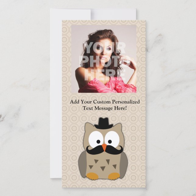 Carte Hibou avec Moustache et Casquette (Devant)