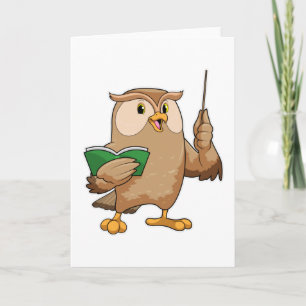 Carte Hibou comme enseignant avec livre et pointeur
