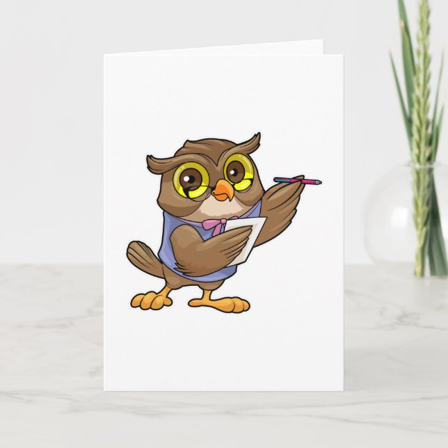 Carte Hibou comme secrétaire avec stylo et note (Devant)
