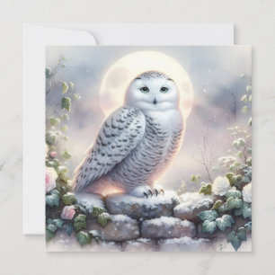 Carte Hibou des neiges dans un jardin d'hiver au clair d