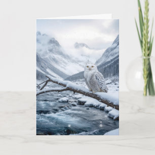 Carte Hibou des neiges de Noël sur une branche d'arbre e