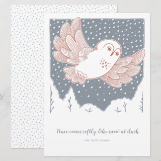 Carte Hibou des neiges - Vacances de Noël en hiver