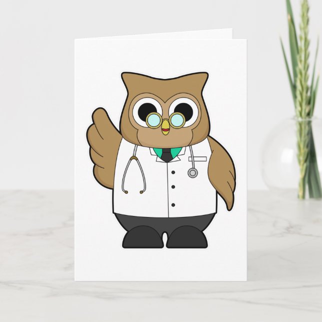 Carte Hibou en docteur avec stéthoscope (Devant)