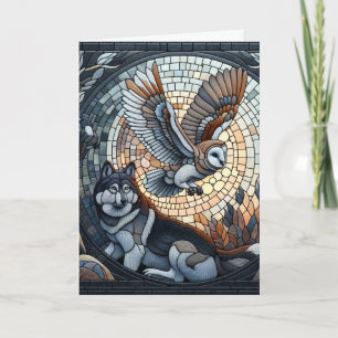 Carte Hibou et loup Mosaic Ai Art   Joyeux anniversaire