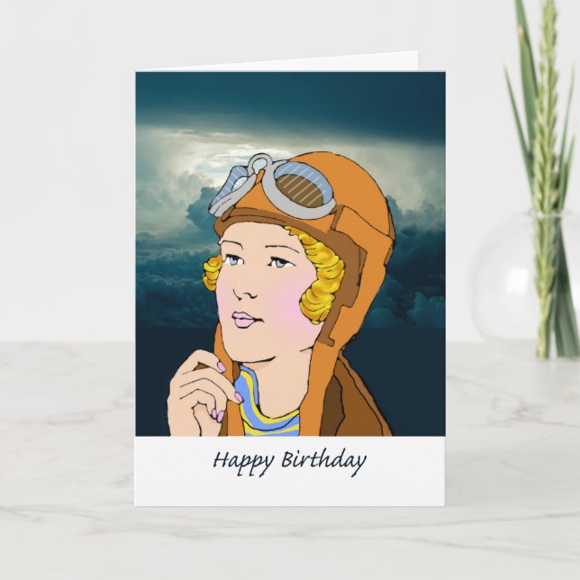 Carte High Birthday for Her, Retro Female Pilot (Devant)