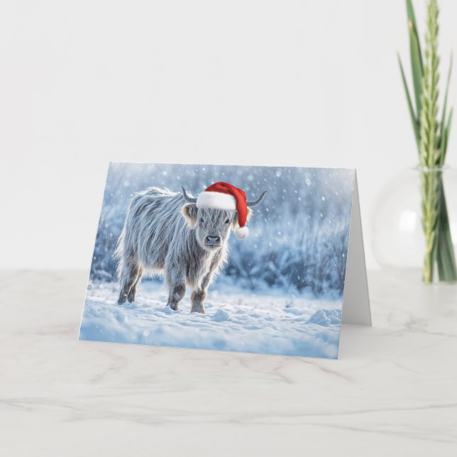 Carte Highland Calf in the Snow Happy Holidays  (Devant)
