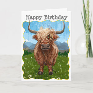 Carte Highland Cow Joyeux anniversaire