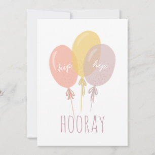 Carte Hip Hip Hooray, Joyeux anniversaire. Ballons migno