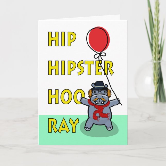 Carte Hip Hipster Hooray Anniversaire, Hippo (Devant)