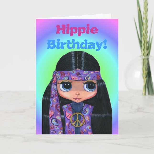 Carte Hippie Anniversaire ! Purple Paisley Cute 60s Chic (Devant)