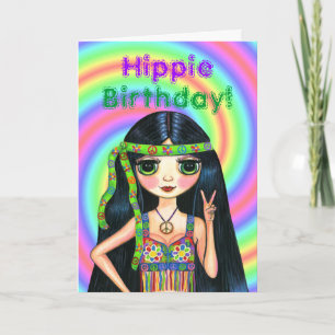 Carte Hippie Birthday! Cute Psychedelic Hippie Girl