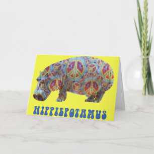 Carte hippie d'hippopotame de hippie de paix et