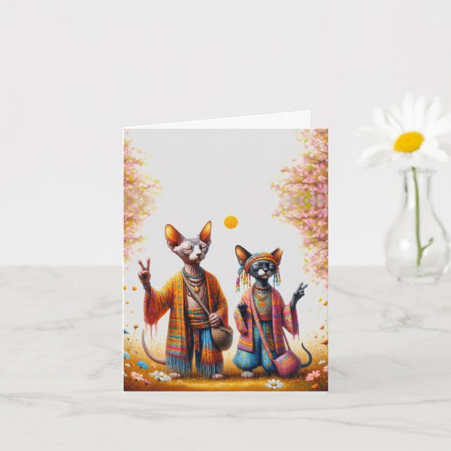 Carte Hippie Sphynx Chat (Petite plante)