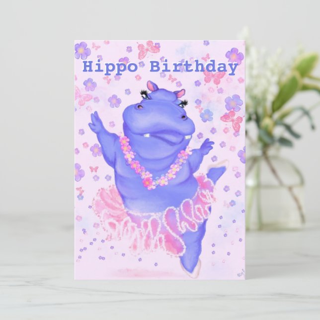 Carte Hippo Anniversaire - Prima Ballerina Hippo + Votre (Debout devant)