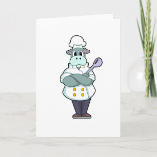 Carte Hippo cuisiner avec cuillère en bois et tablier de