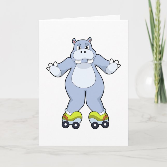 Carte Hippopotame avec des patins à roulettes (Devant)