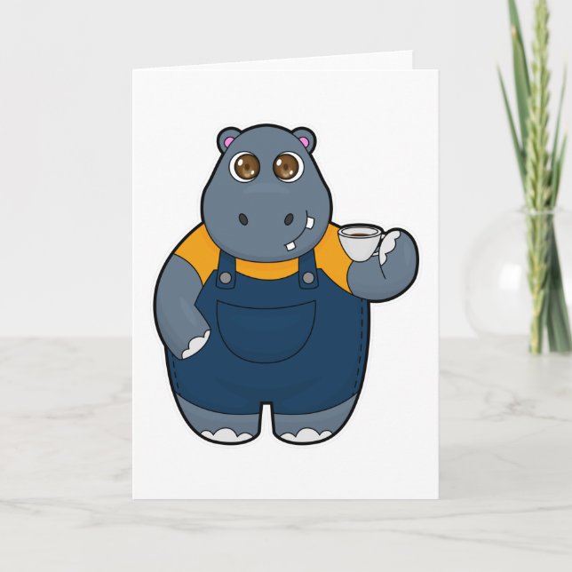 Carte Hippopotame avec une tasse de café (Devant)