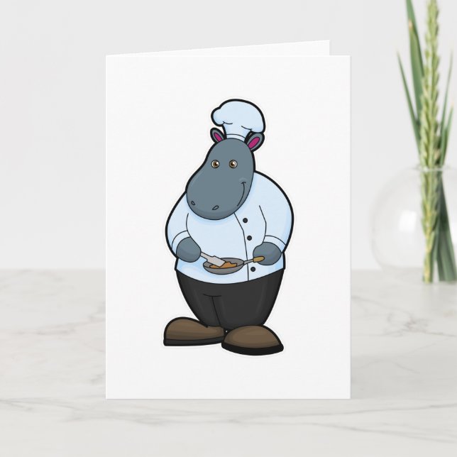 Carte Hippopotame cuisinier avec poêle (Devant)