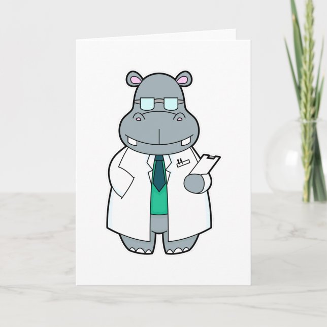 Carte Hippopotame en docteur avec blouse (Devant)