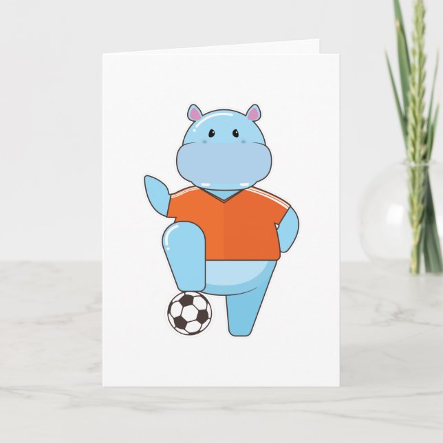 Carte Hippopotame en footballeur avec ballon de football (Devant)