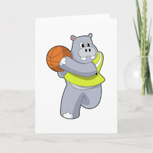 Carte Hippopotame en joueur de basket-ball avec ballon d