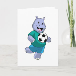 Carte Hippopotame en joueur de football avec ballon de f