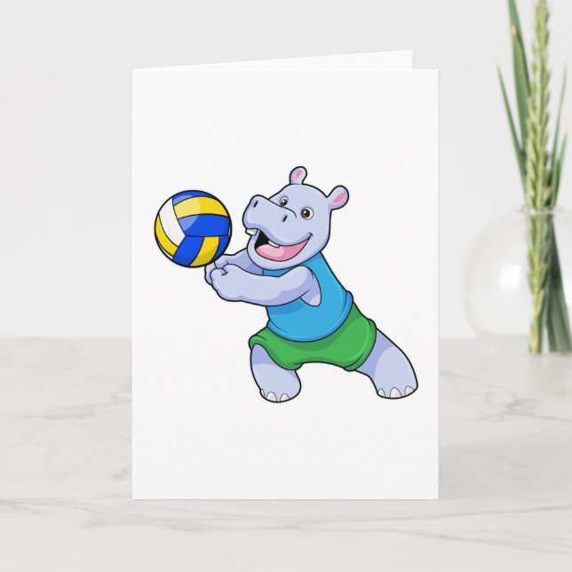 Carte Hippopotame en joueur de volley avec ballon de vol (Devant)