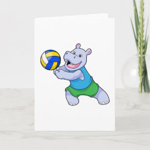 Carte Hippopotame en joueur de volley-ball avec ballon d