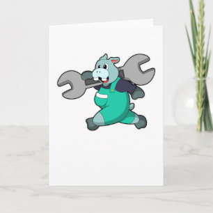 Carte Hippopotame en mécanicien avec clé