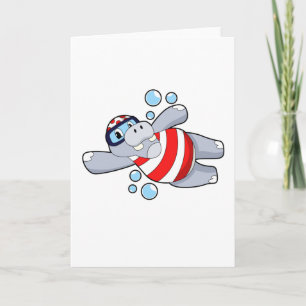 Carte Hippopotame en plongeur avec lunettes de natation