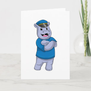 Carte Hippopotame en policier avec un chapeau de policie