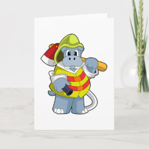 Carte Hippopotame en pompier avec une hache