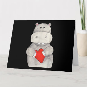 Carte Hippopotame mignon tenant le coeur   Love Hippo