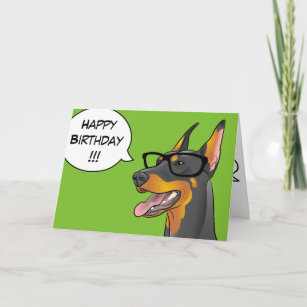 Carte Hipster Dog Birthday Doberman Geek Cartoon Card